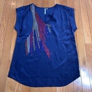 petticoat Alley Embellished Blouse V-Neck Sz XS